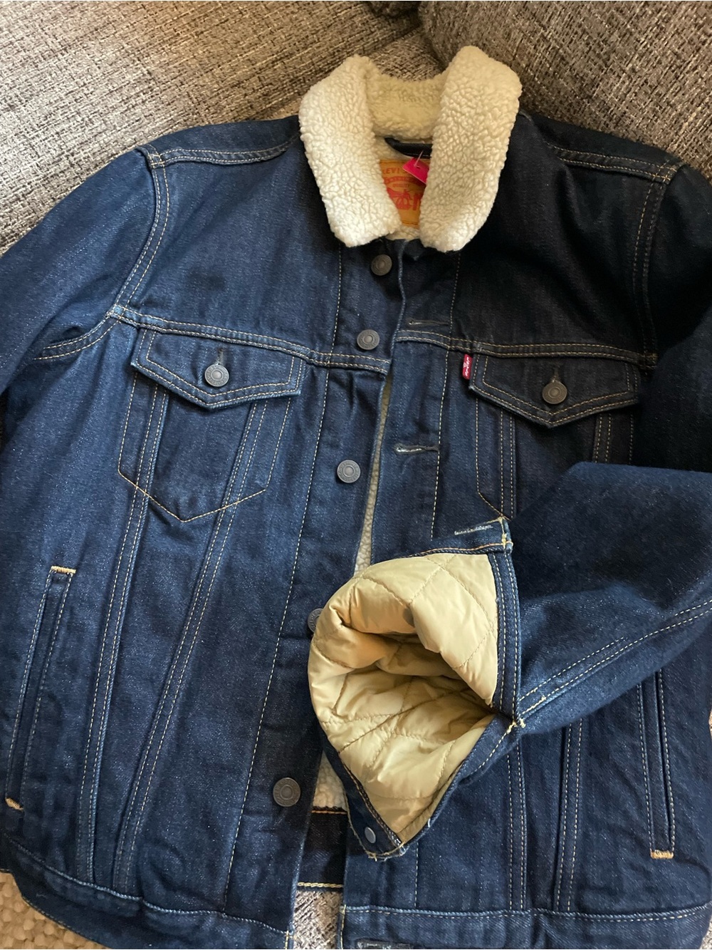 Levi's Navy Denim Jacket with Cream Sherpa Collar size S